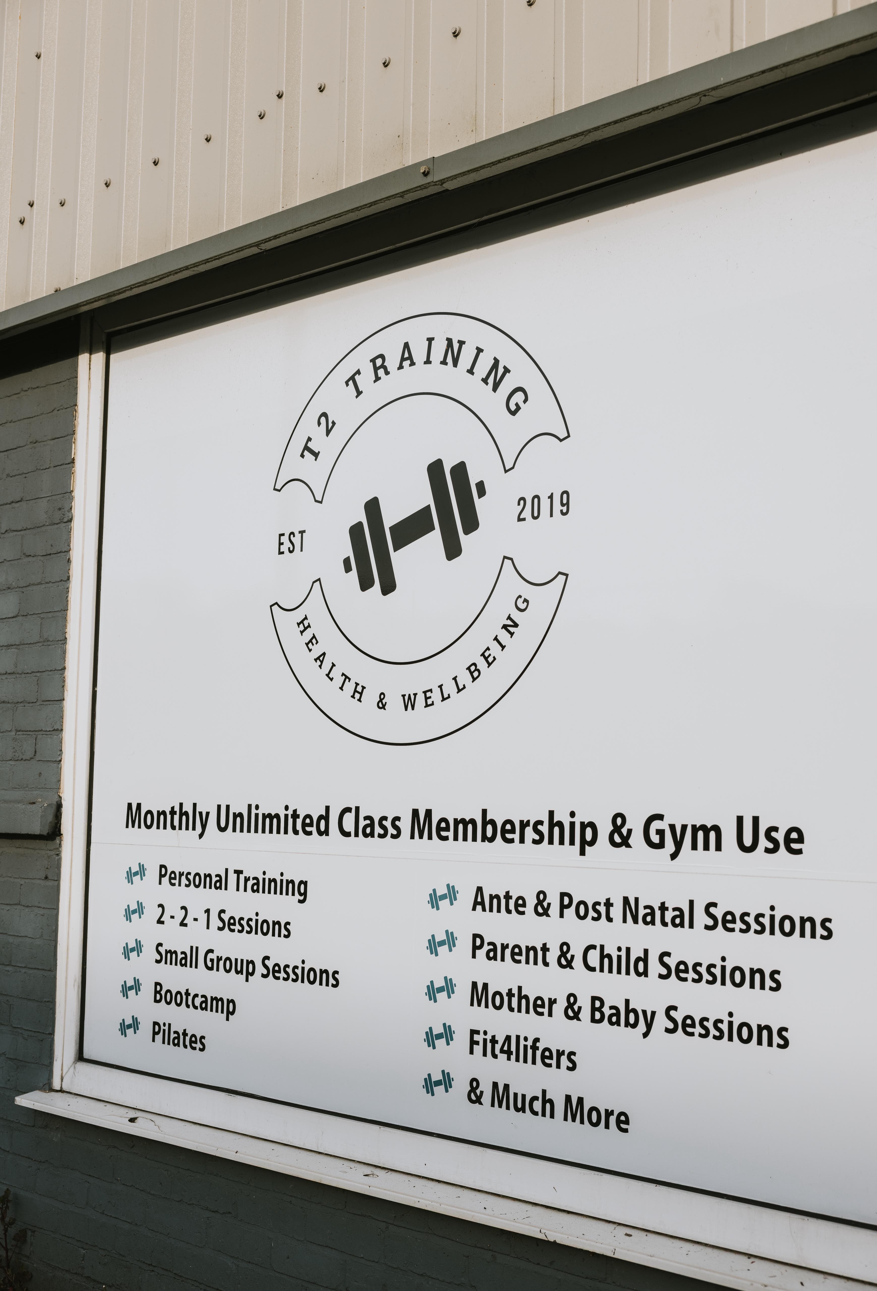 External signage of T2 Health & Wellbeing gym
